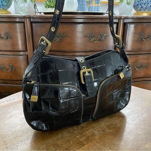 Maxx New York  black moc crocodile petite shoulder bag pouchette